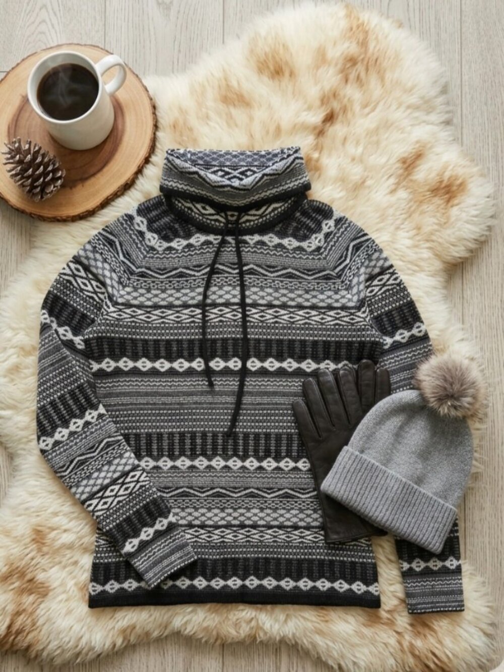 Krimson Klover Merino Wool Knit Fair Isle Turtleneck Ski Pullover Sweater M